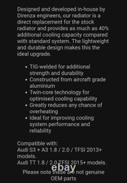 Direnza High Flow Performance Alloy Aluminium Radiator Rad For Audi Tt A3 S3