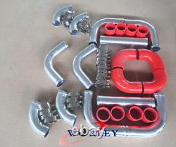 2.25 57mm Universal Alloy Aluminium Turbo Intercooler Tuyauterie Kits+tuyau Rouge